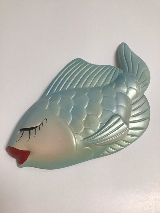 Miller Studio Other - Miller Studio Chalkware Fish Bath Wall Decor Blue Green Red Lips 1960s Vintage